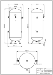 Stojatá tlaková nádoba s armaturami (vzdušník) 1000 l, 12 bar, galvanizovaná - VVG2-1000-12A