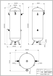 Stojatá tlaková nádoba s armaturami (vzdušník) 500 l, 11 bar, galvanizovaná - VVG2-500-11A