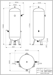 Stojatá tlaková nádoba s armaturami (vzdušník) 270 l, 11 bar, lakovaná - VVP2-270-11A