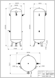 Stojatá tlaková nádoba s armaturami (vzdušník) 500 l, 11 bar, lakovaná - VVP2-500-11A