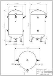 Stojatá tlaková nádoba s armaturami (vzdušník) 720 l, 11 bar, lakovaná - VVP2-720-11A